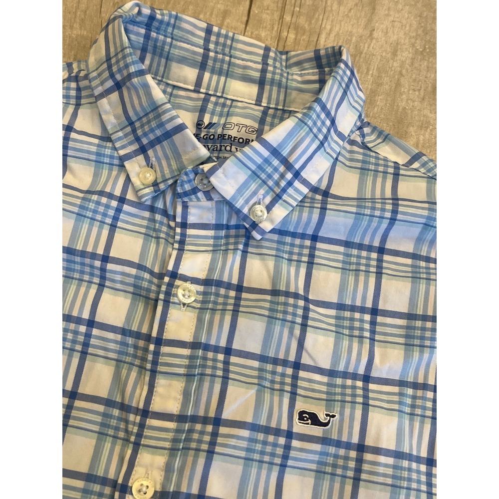 Vineyard Vines Kids Long Sleeve Plaid Button Down Shirt L 16 Blue‎ Performance